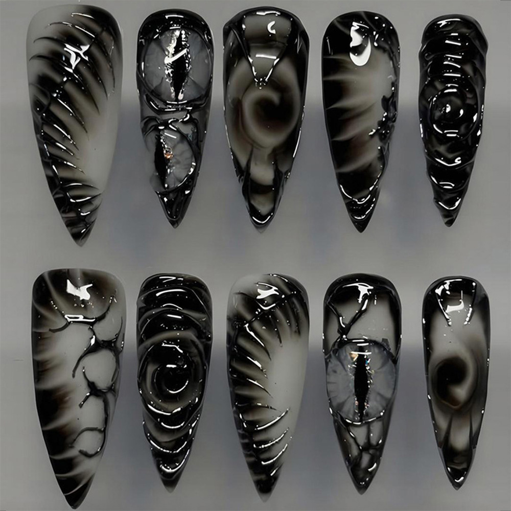 Nail Art Press On - Unhas Postiças Stiletto Góticas 30 Peças,