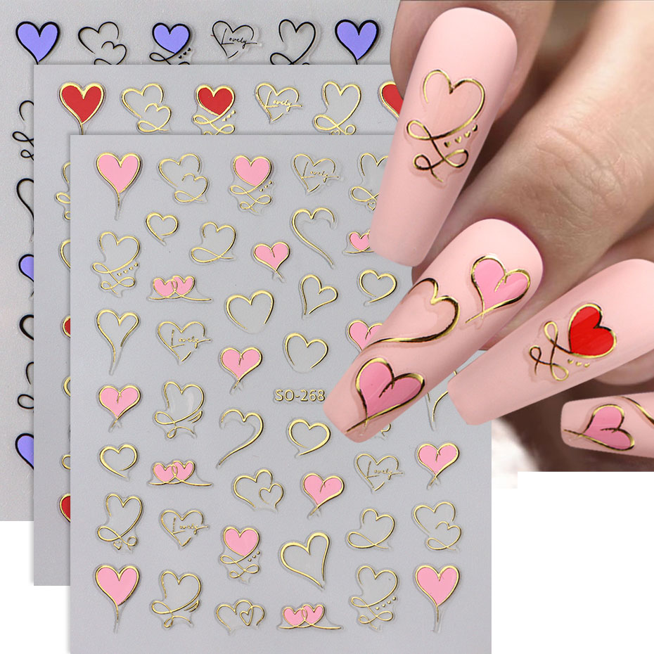 Nail Art Valentines Day - 3 pçs y2k ouro onda linha