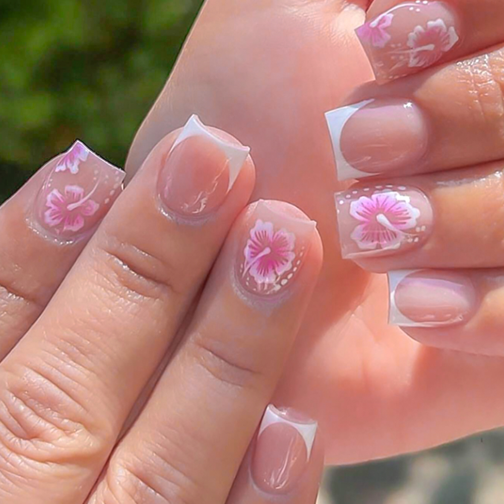 Nail Art Press On - 24 pçs flor francesa unhas falsas