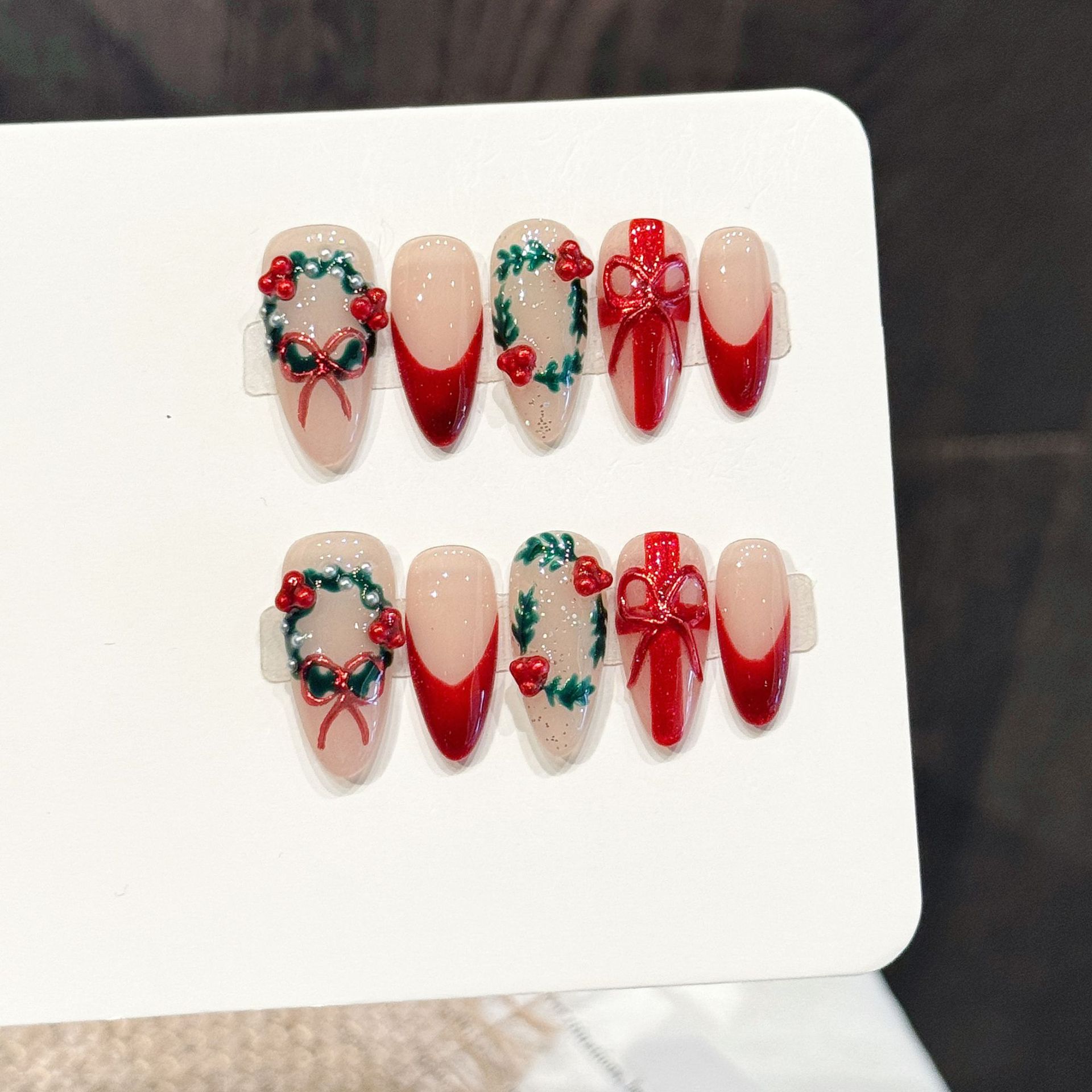 10 pçs natal vermelho nu médio - Nail Art Press On avaliação e preço