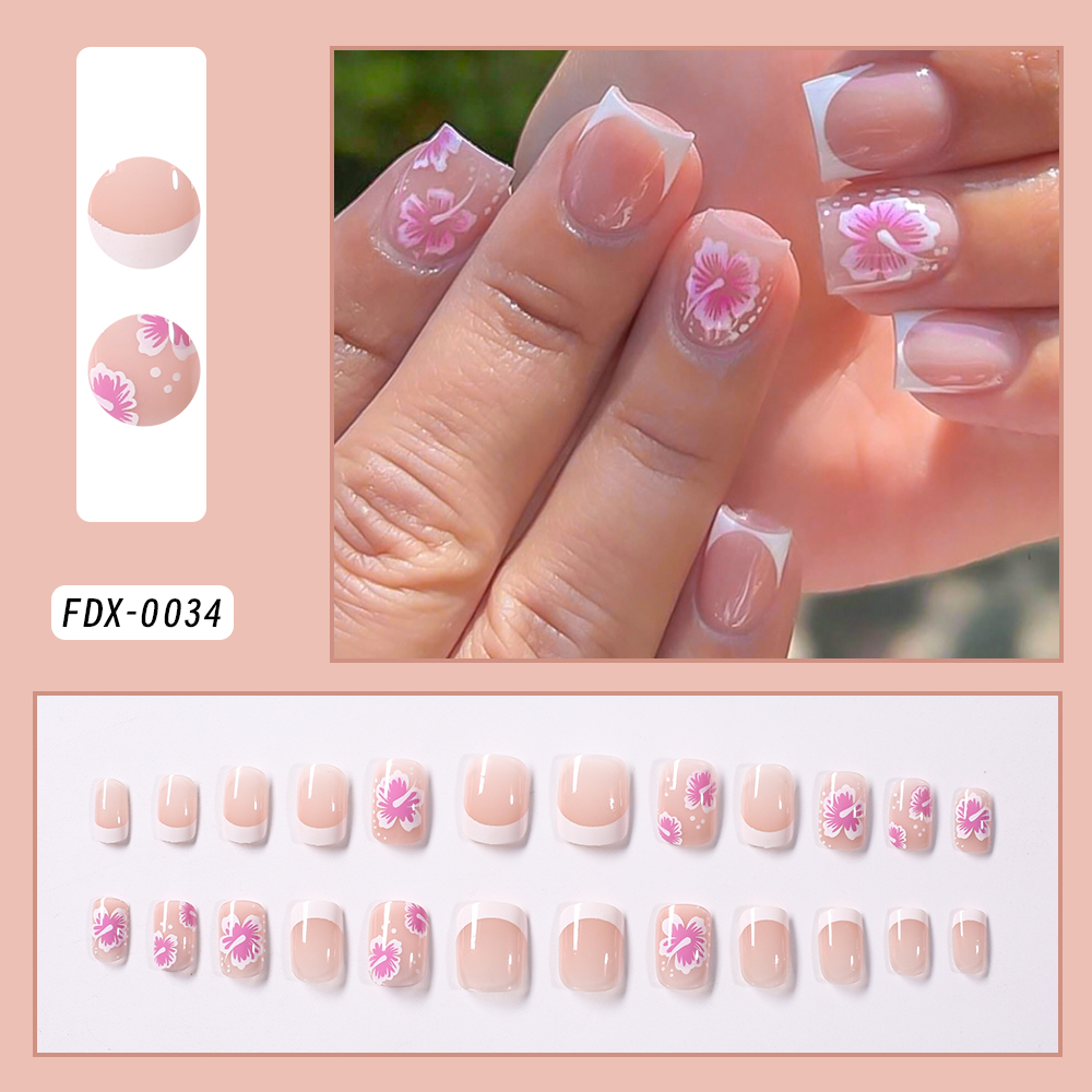 24 pçs flor francesa unhas fal - Nail Art Press On avaliação e preço